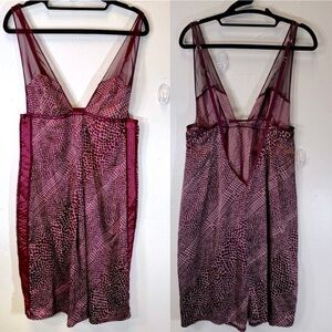 Victoria's Secret super sexy slip dress pink maroon mesh panel print large sleep
